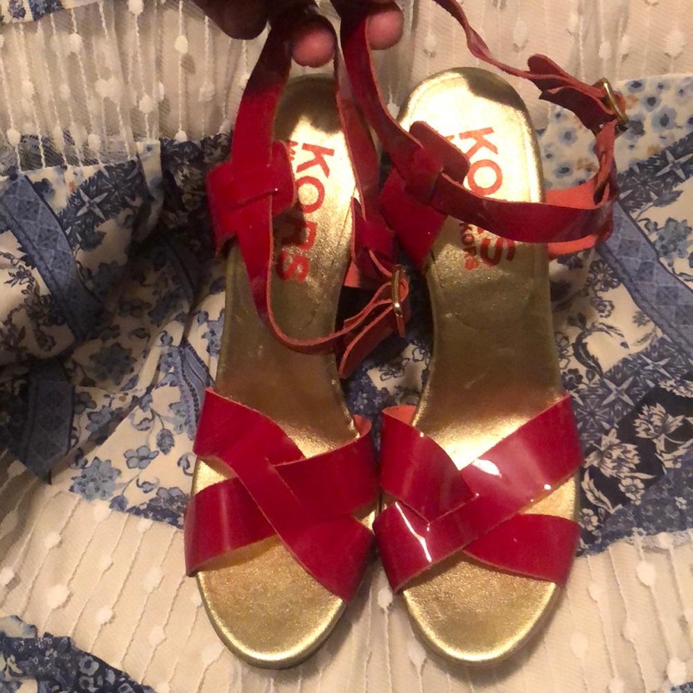 Michael Kors red cork wedge sandals
